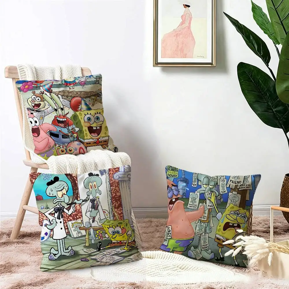 Cartoon Cute S-SpongeBob Pillow Cushion Cover Pillowcase Living Room Sofa Home Decor Customized