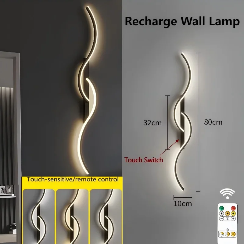 

LED Rechargeable Wall Light New Remote Control Wiring Free 60/80cm For Living Room Bedroom Corridor Hotel Interior Decor Lights