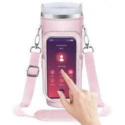 Cup Holder with Strap Touchable Screen Phone Pocket for Stanley Quencher H2.0 & Adventure 40 oz Tumbler with Handle