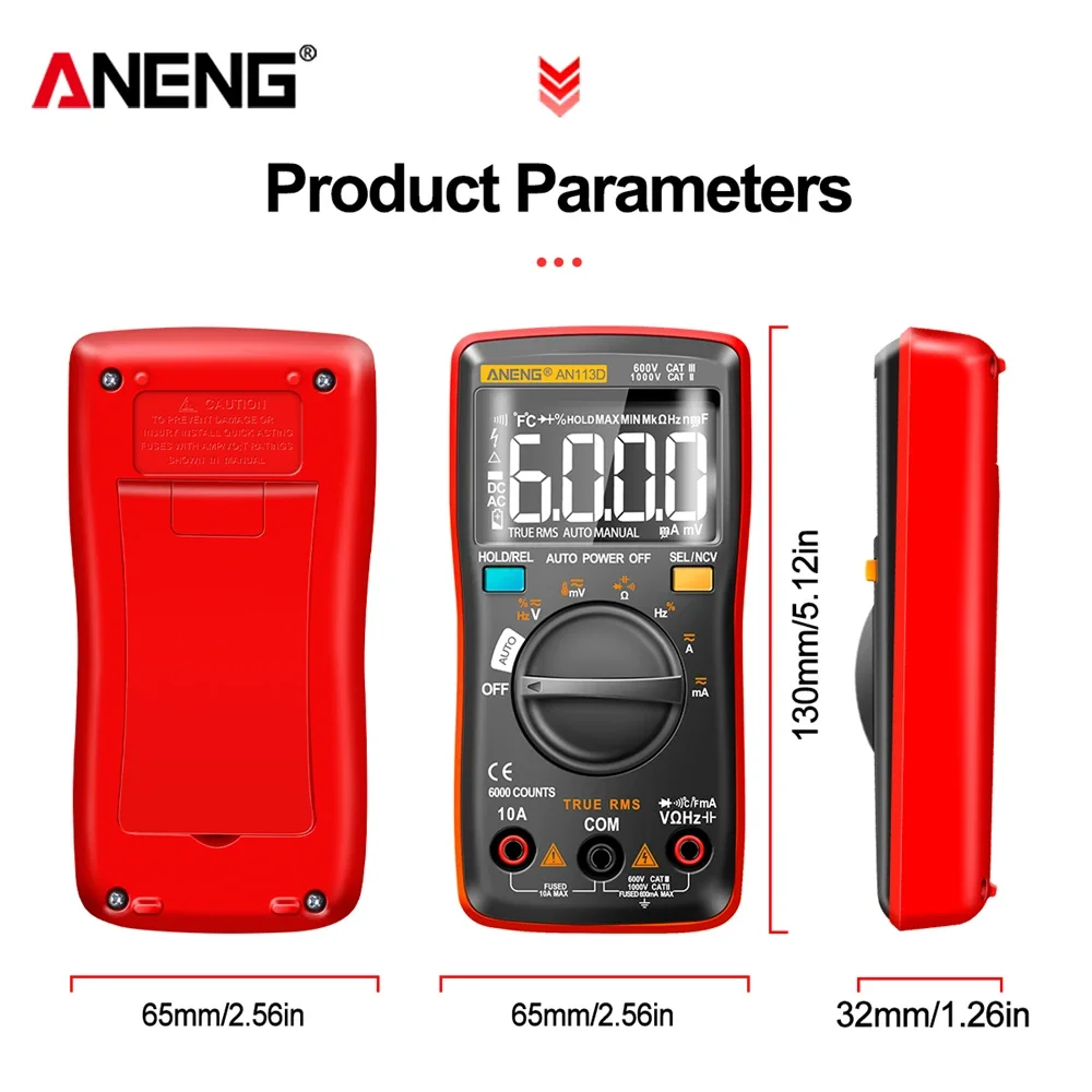 ANENG AN113D Digital Professional Multimeter 6000 Counts True RMS AC/DC current Voltage temperature Electrical Detector Tester