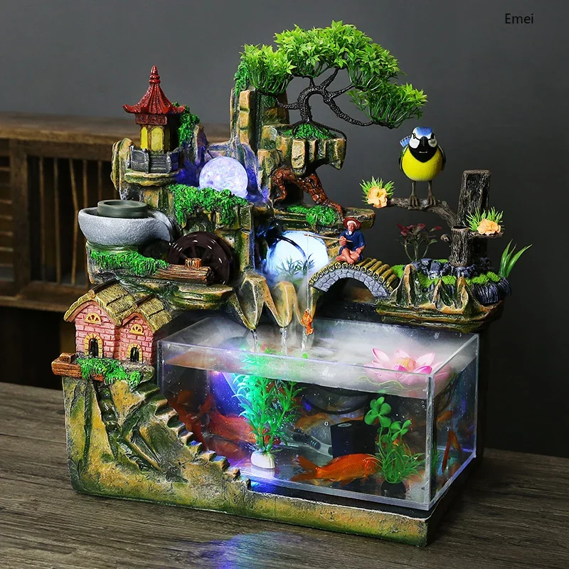 Fish Tank Living Room Home Rockery Flowing Water Lucky Indoor Humidifier Creative Ornaments