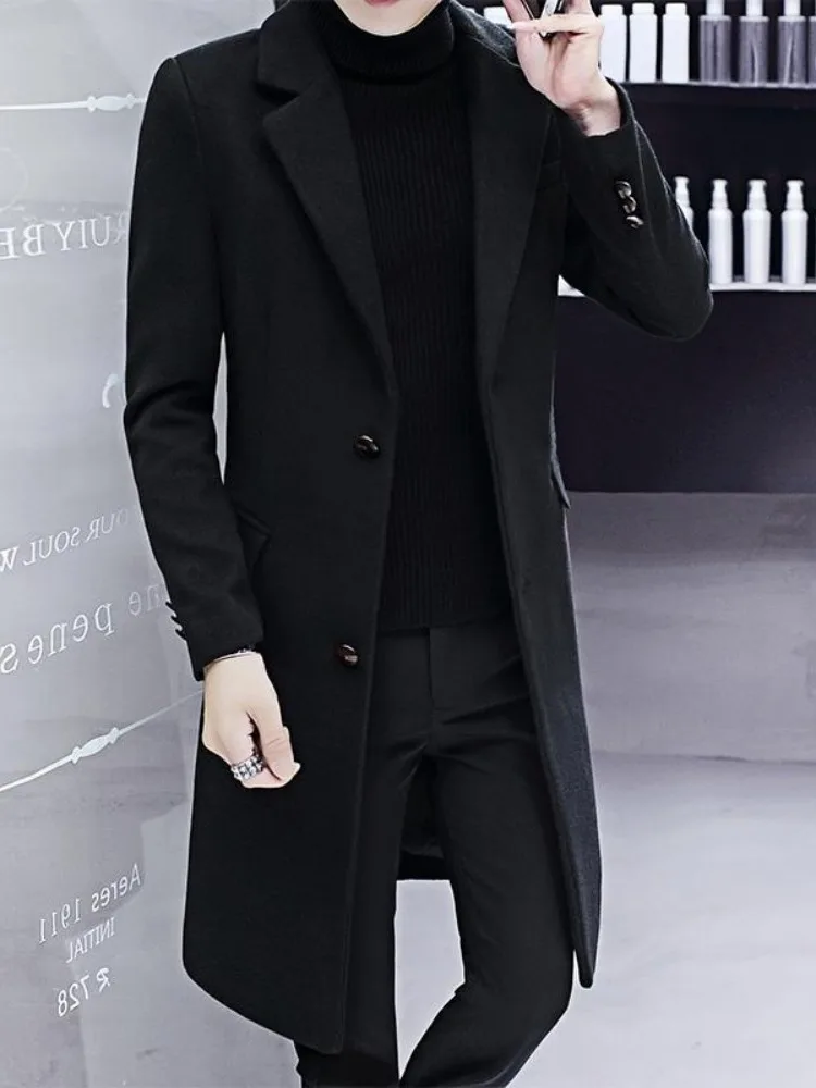 

Мужское хлопковое пальто Thiened, осенне-зимнее новое корейское пальто, модное шерстяное пальто средней длины, мужская верхняя одежда