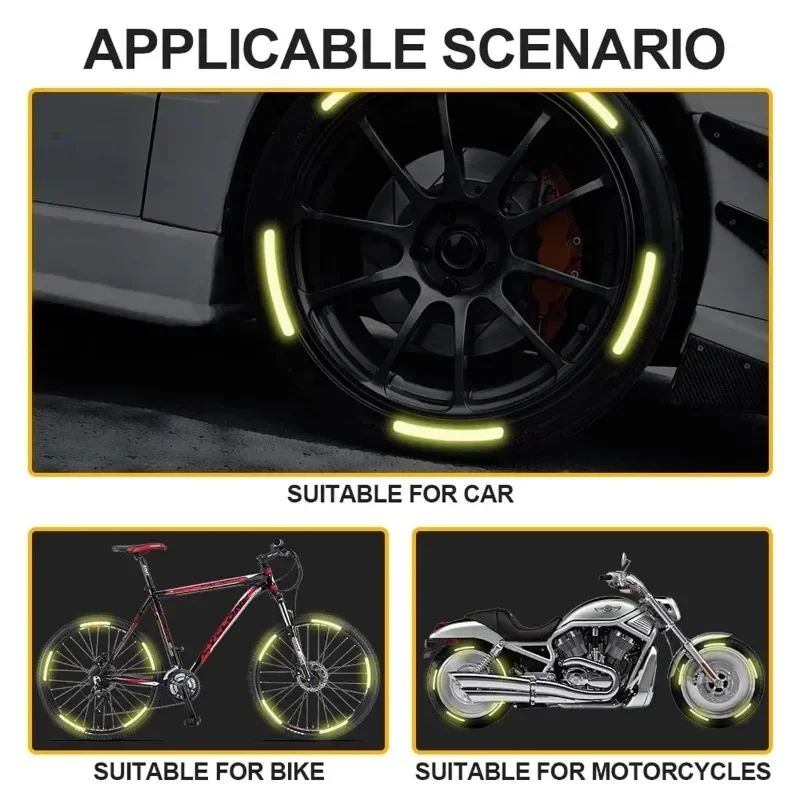 20Pcs Car Motorcycle Wheel Reflective Strips Colorful Hub Stickers Car Styling Decal Sticker Auto Moto Decor Decals Accessories