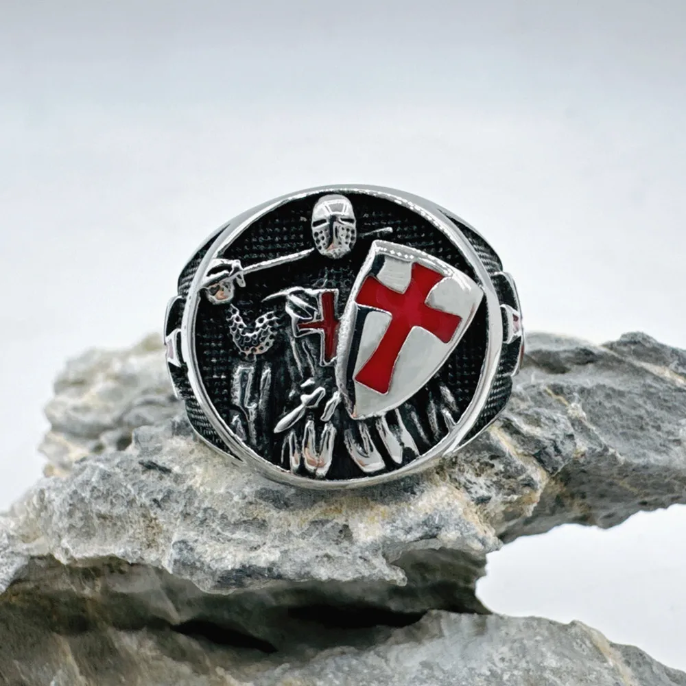 Cross Shield Ring 316L Stainless Steel Jewelry Fashion Punk Warrior Ring