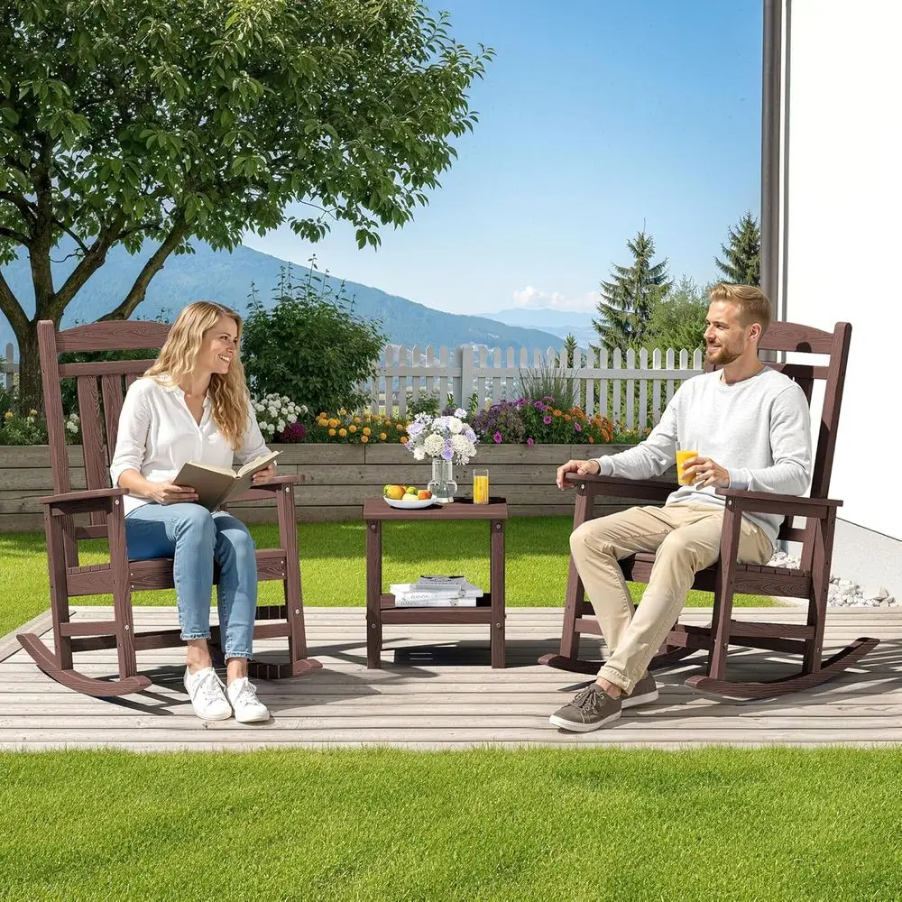 Outdoor Rocking Chair Set o 2, Patio Rocking Chair, Coee | HDPE All-Weather Oversized Outdoor Rocking Chair or Adults, Porch Roc