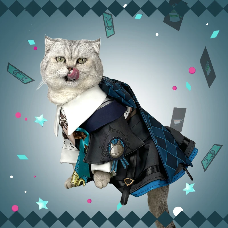 Juego Genshin Impact Cosplay Lynette dibujos animados pequeño gato ropa abrigo disfraz tomar foto accesorios perro suministros para mascotas