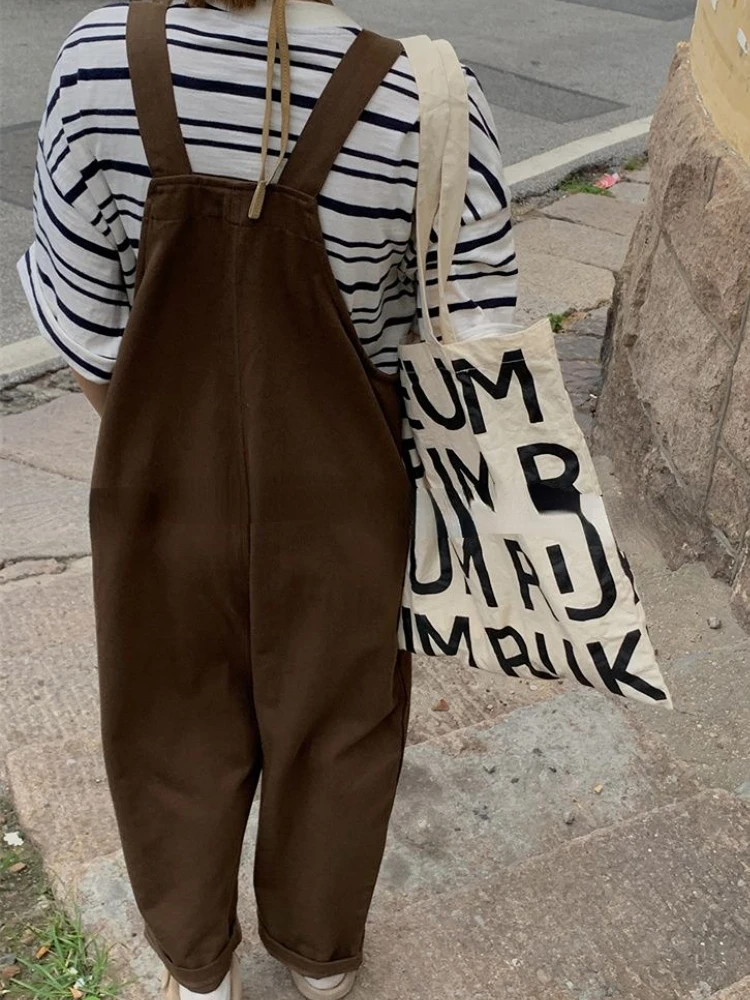 Monos holgados para mujer, estudiantes diarios, estilo japonés Kawaii, cómodos e informales, fáciles de combinar, primavera y otoño, Retro liso y sencillo