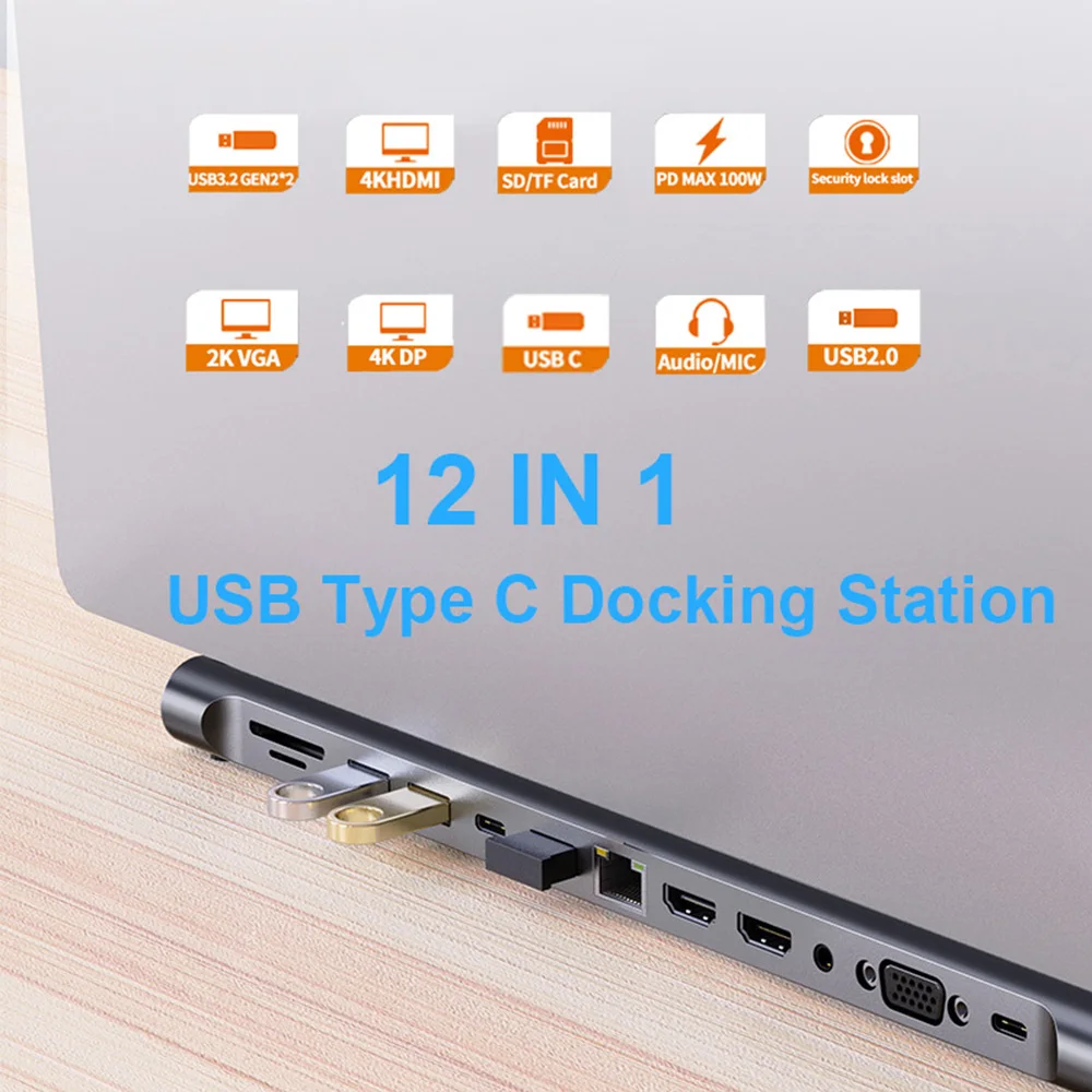USB C Dock المزدوج HDMI متوافق USB Hub محول VGA نوع C محطة إرساء الكمبيوتر المحمول ل HP Elitebook Dell XPS Lenovo ThinkPad Asus #3