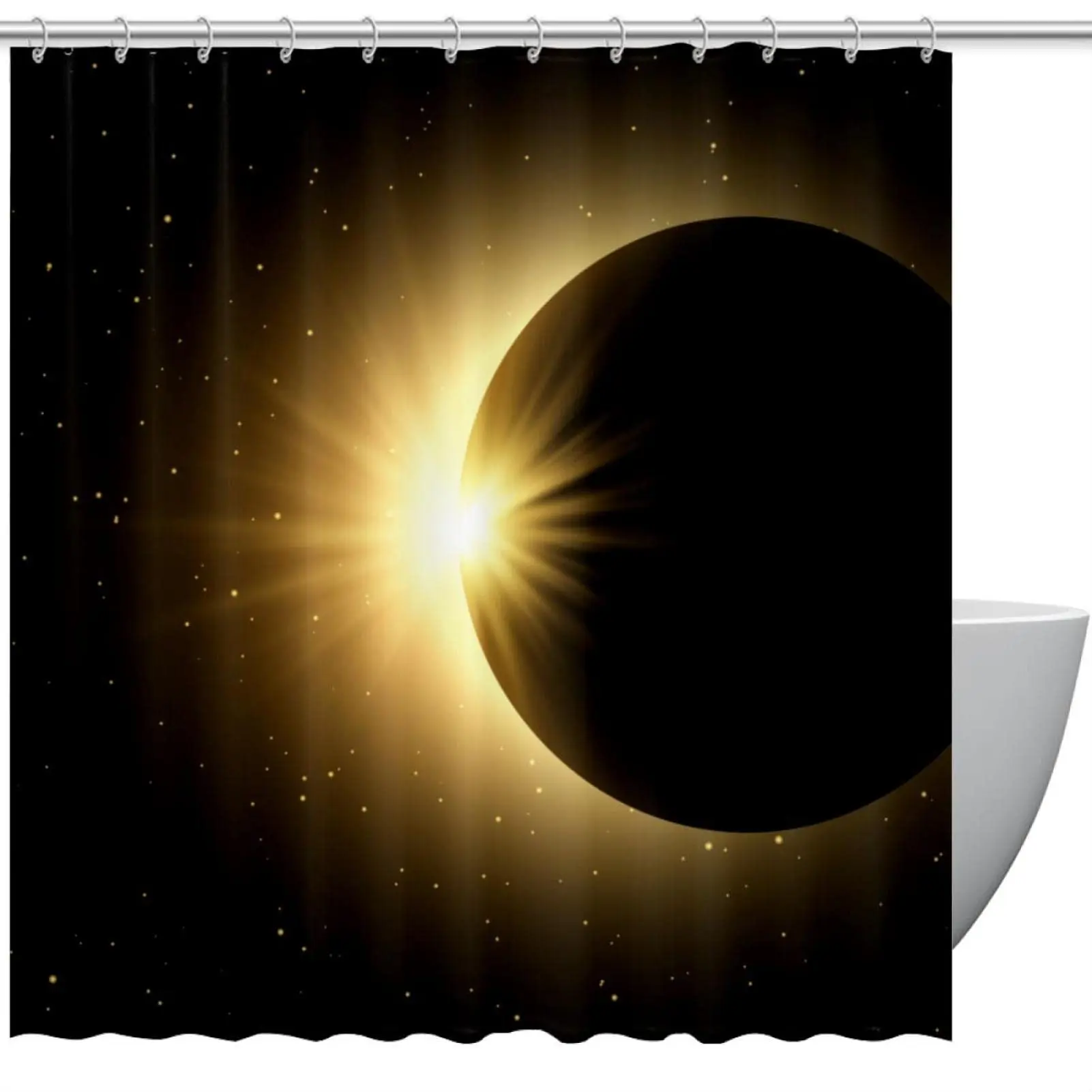 Black Space Sky Background with Solar Eclipse Shower Curtains Waterproof Bath Curtain Polyester Bathroom Curtains Set with Hooks