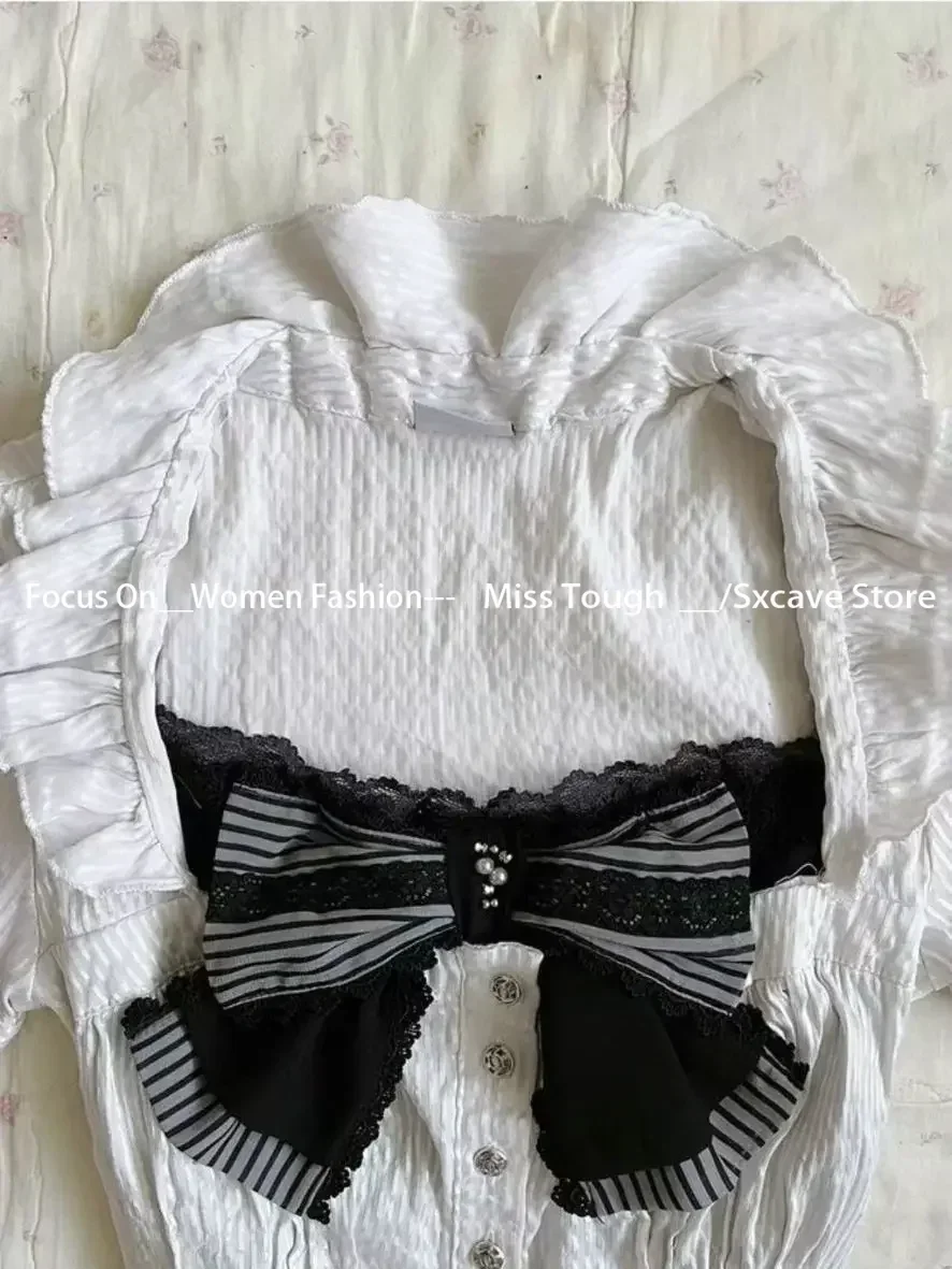2 Piece Dress Set Women Y2k Retro Short Sleeve T Shirt Summer Crop Top Gothic Aesthetic Bow Top 2000s Vintage Suits Y2k Clothing