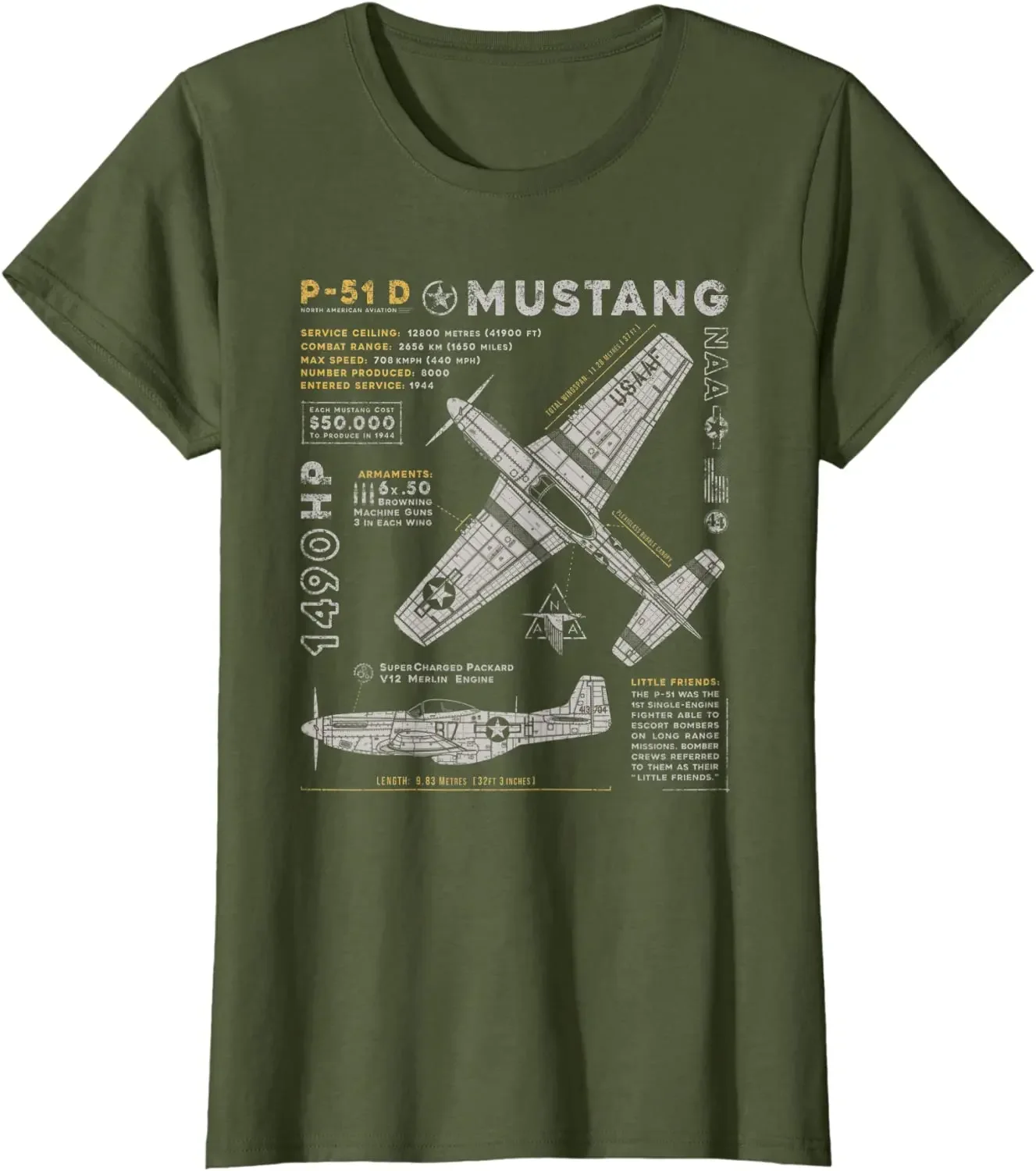 P-51 Mustang | North American Aviation Vintage Fighter Plane Men T-Shirt Short Casual 100% Cotton Shirts