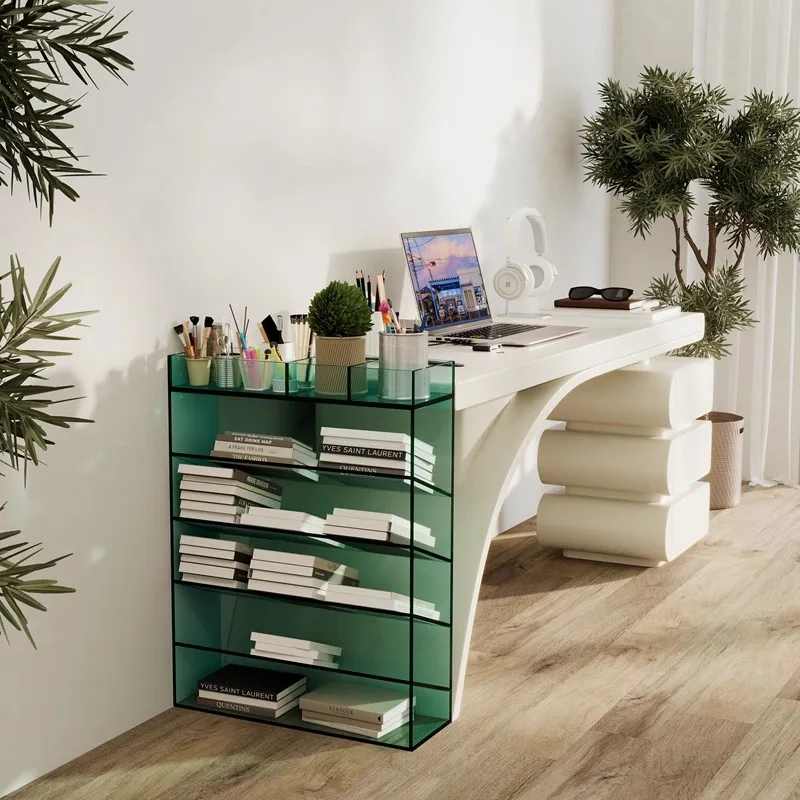 Acrylic narrow cabinet storage bookshelf, multi-layer floor-to-ceiling stationery storage cabinet next to the small study table