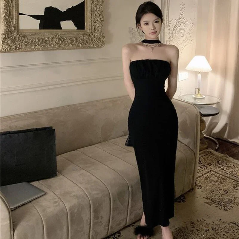 TFETTERS Brand Black Dress Summer Fashion French Backless Strapless Dresses Women Bow Elegant Sleeveless Slim Dress for Women