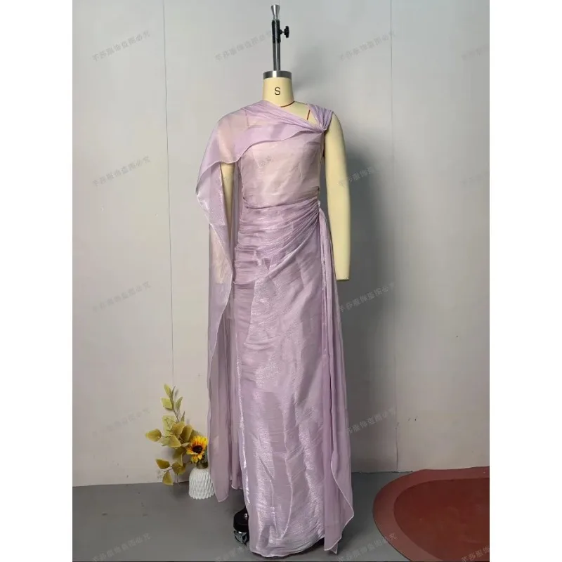 럭셔리 여성 코르셋 주름 장식 불규칙 머메이드 드레스 우아한 원 숄더 슬림 게스트 웨딩 칵테일 이브닝 드레스 프롬 가운