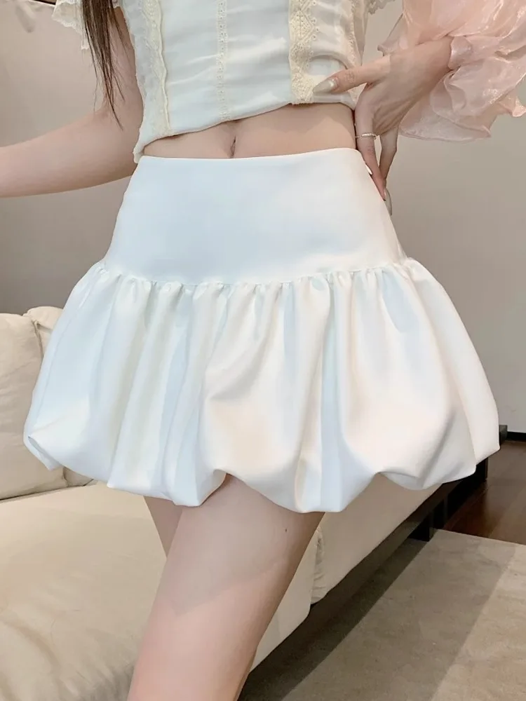 バレエスタイルハイウエスト-a-ラインブルマースカート女性夏甘いハーフレングスランタンスカート通勤韓国語バージョンショートスカート