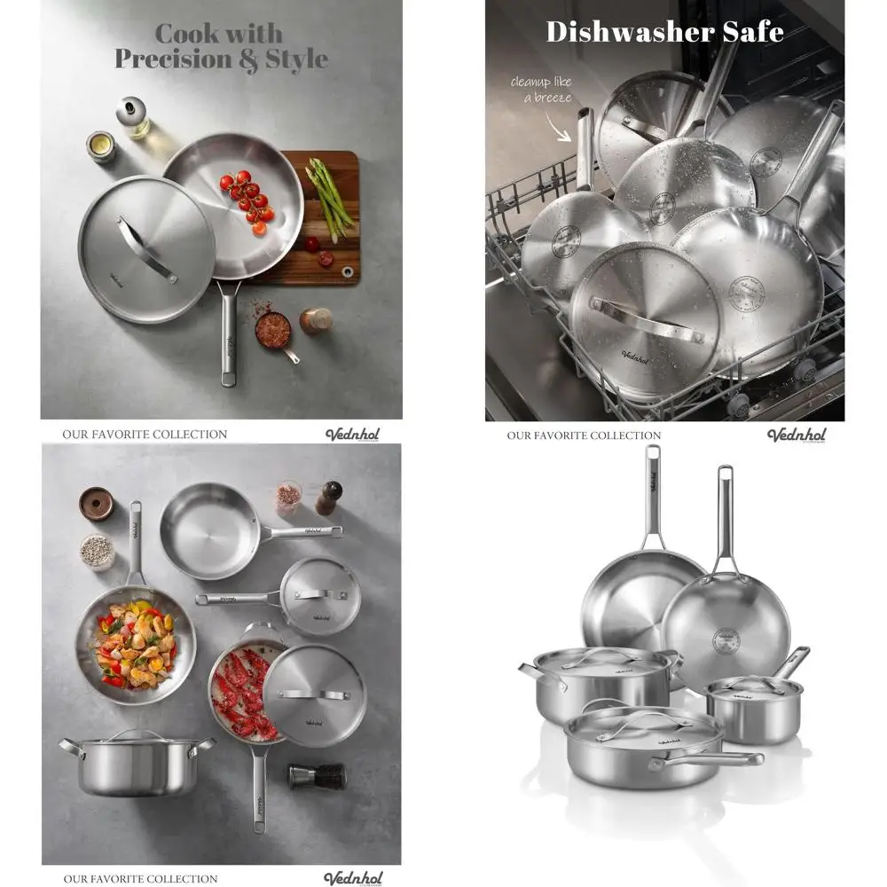 

8-Piece Stainless Steel Cookware Set: Triple-Ply, PFOA & PTFE-Free, Dishwasher and Oven Safe, Induction Cookware