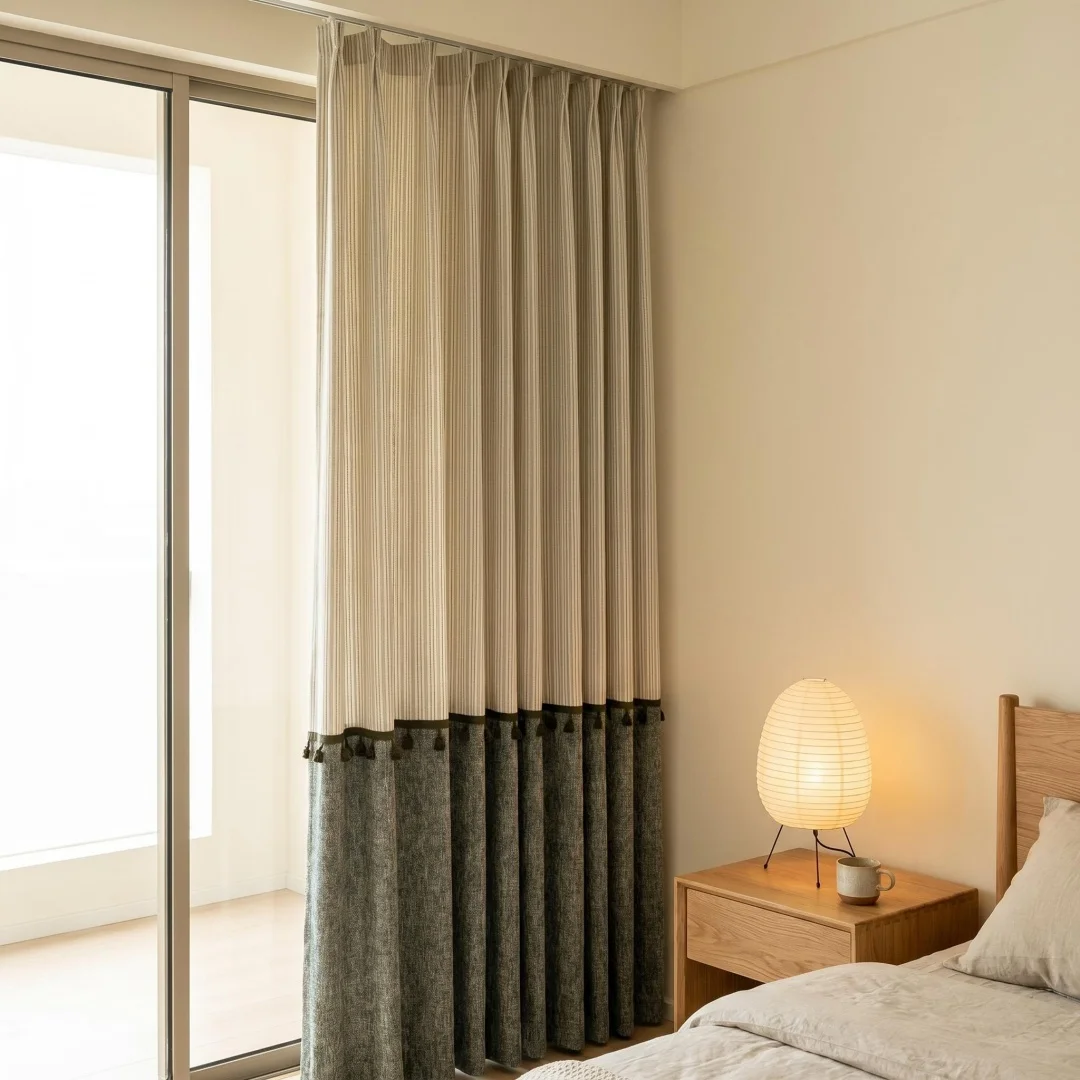 Luxurious vertical weaving splicing tassel curtain log wind living room high shading vertical pleated floor curtain