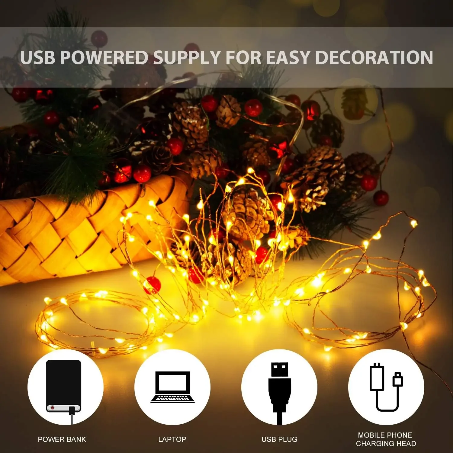 Star lights Christmas decoration small lights usb copper wire light string