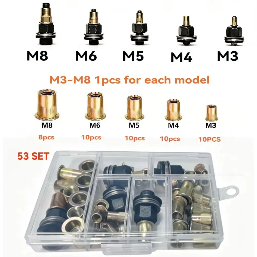 Riveting Tool Carbon Steel Rivet Nut Tool Riveting Tool Heads Simple Tool Rivnut Kit Nut Set Rivnuts Tool Manual Use
