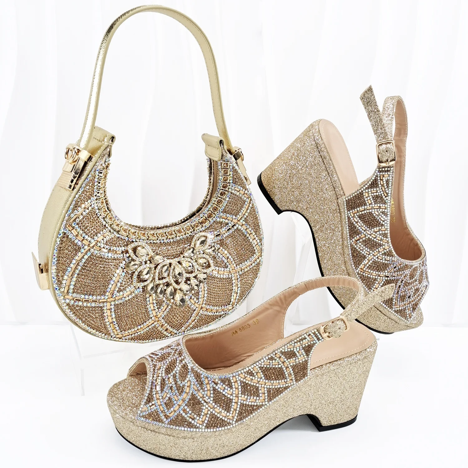 

African Style PU With Stone Women Shoes And Bag Set Fashion Summer Pointed Toe Sandal Pumps Shoes And Bag Set For Party