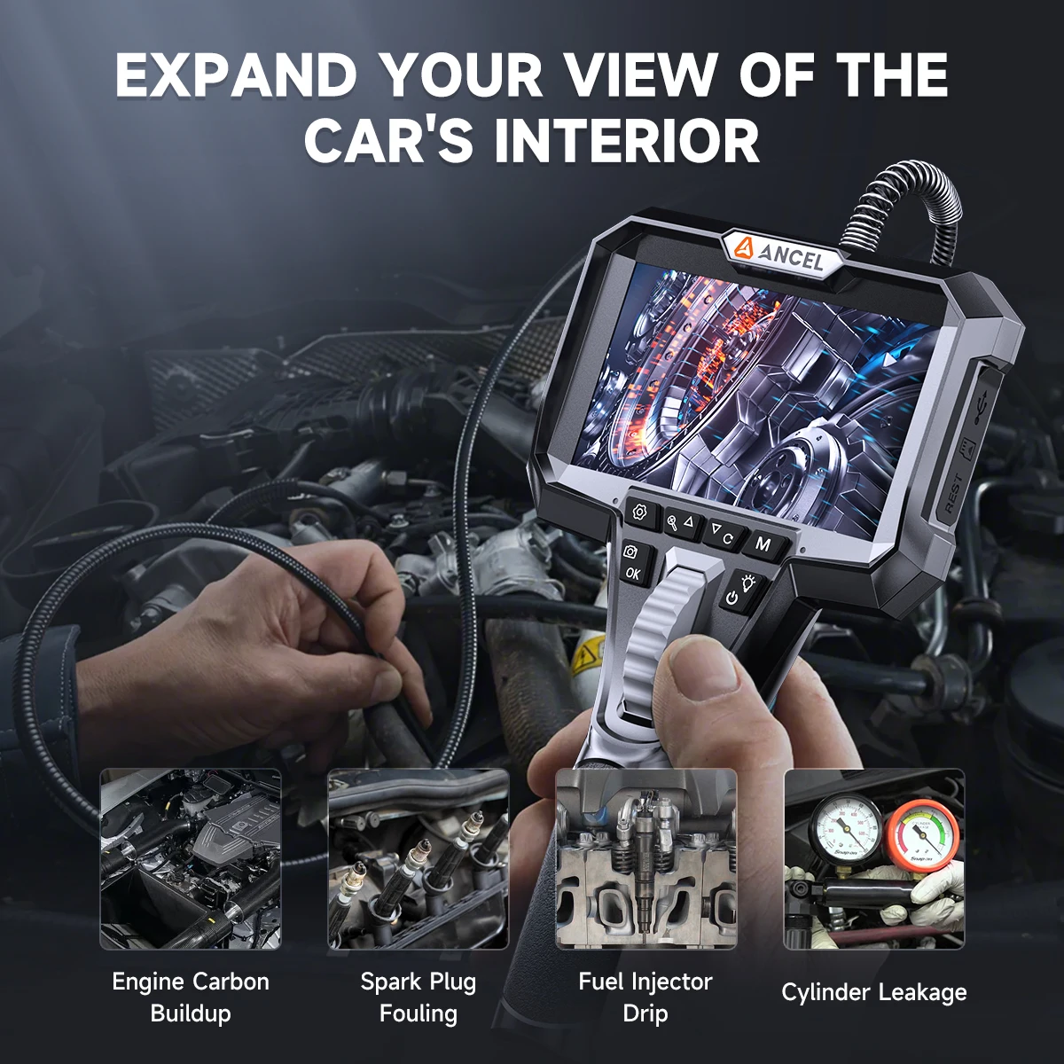 

HD1080P Automotive Industrial Endoscope IP67 Waterproof 6.2mm Lens Pipe Sewer Inspection Tools Camera Borescope ANCEL AN301