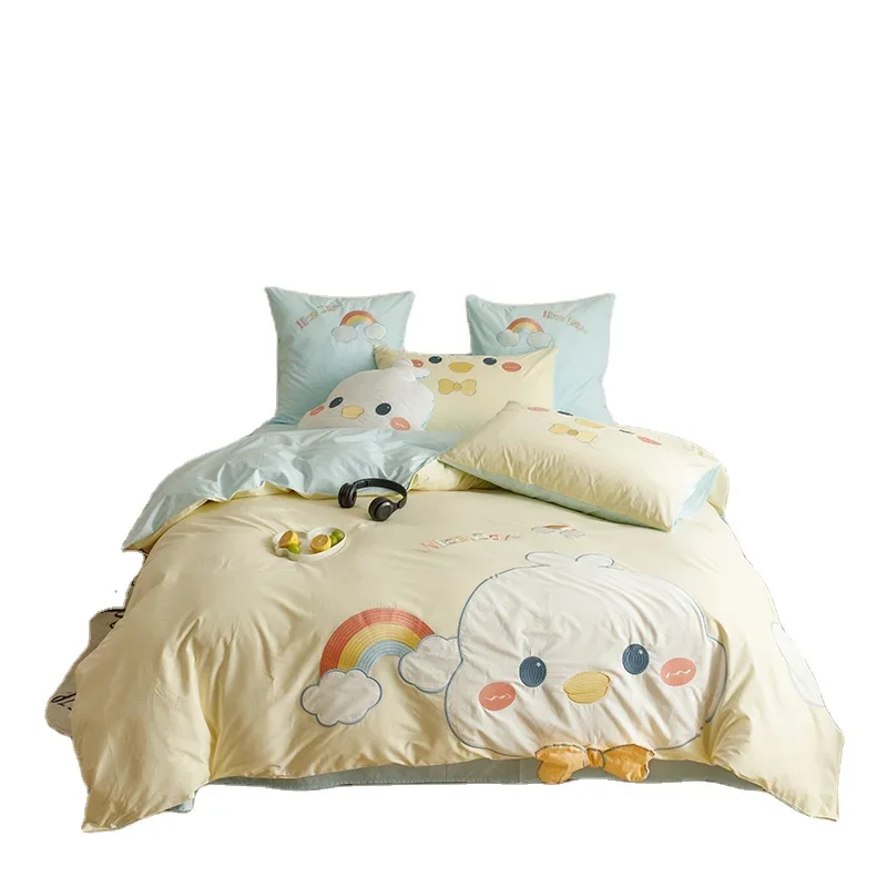 

2024 New Cotton Four-piece Applique Embroidery Four-piece Set Cute Children's Bedding