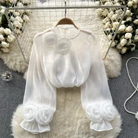 Ruffle Chiffon Blouse Summer Women Lantern Sleeve Fashion Slim Loose Vacation Ladies Y2K Casual Chic Tops - Image 5