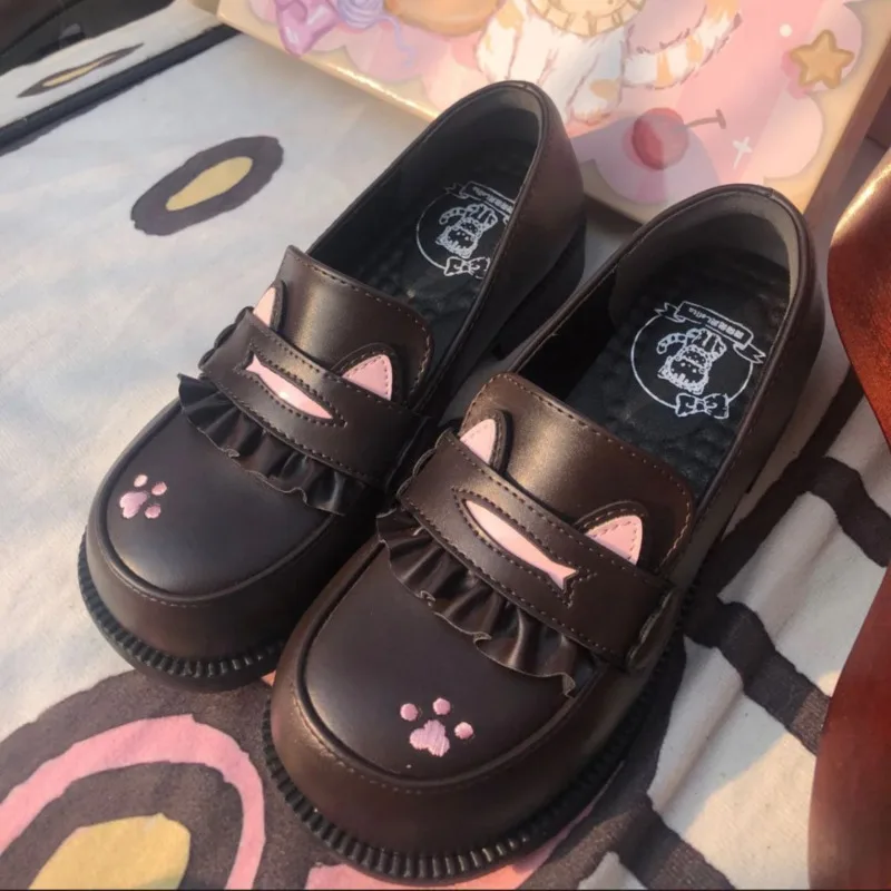 Lolita JK Princess Cosplay Shoes Women Black PU Platform Mary Jane Round Toe Shoes Cat Ear Paw Kawaii Daily Holiday Gift New 2