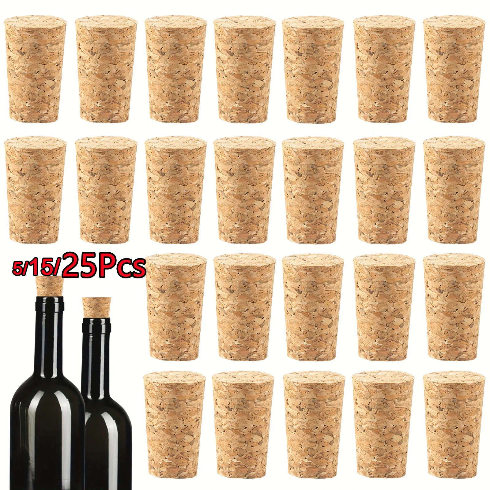 

5-25Pcs Soft Wood Corks Tapered Cork Plugs Wine Bottle Stopper Leakproof Wine Bottle Corks Natural Wine Corks Replacement Corks