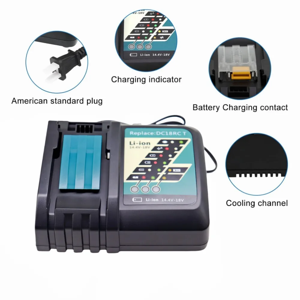 DC18RC Rapid Battery Charger Compatible with Makita 14.4V-18V Li-ion Battery BL1415 BL1430 BL1815 BL1830B BL1850B BL1860B