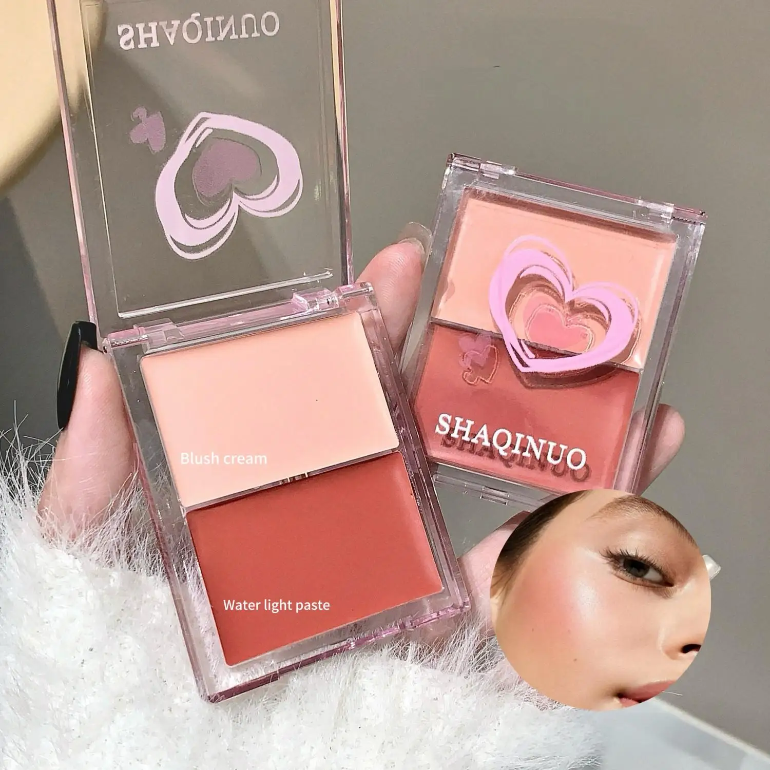 Dwukolorowa paleta różów wodnych Nawilżający i rozjaśniający makijaż twarzy Blush Cream Rouge