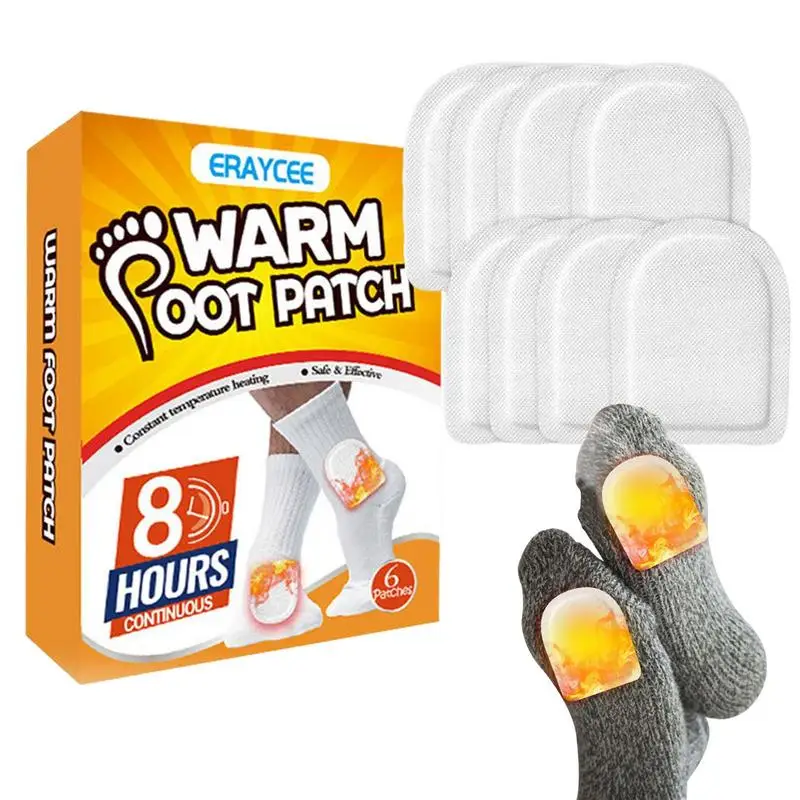 6 Pcs Adhesive Toe Warmers Foot Hand Warmers Winter Warm Foot Patch Relieve Stress Dehumidify Foot Massage Care Patch