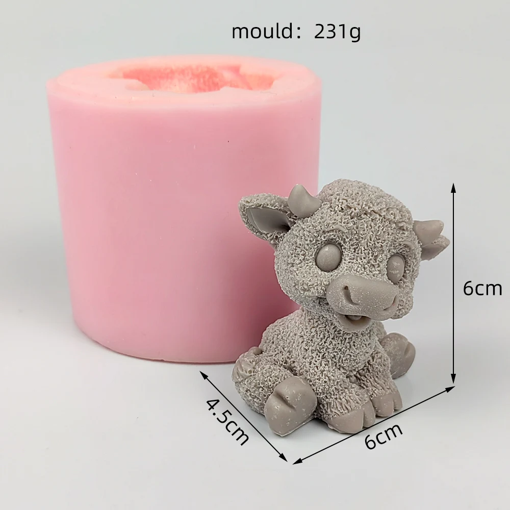 3D Cow Calf Concrete Cement Candle Animal Shape Mochi Toy Silicone Mold Aromatherapy Plaster Mold Fondant Cake Candle Mold Tools