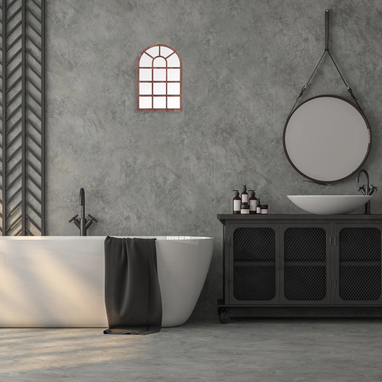 

Wooden Decorative Wall Art Vintage Arched Window Mirror Effect Rustic Farmhouse Living Room Bedroom Office Indoor Decor Sticker