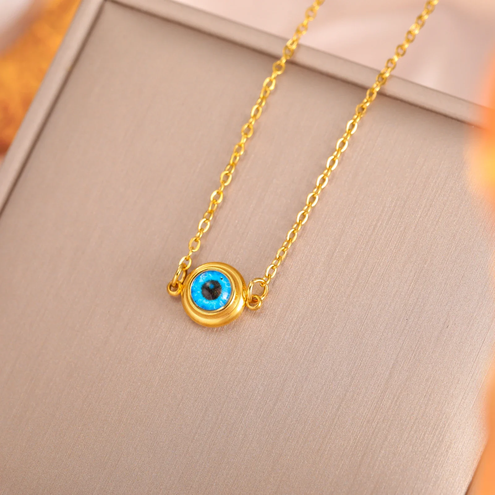 Skyrim Turkish Blue Evil Eye Pendant Necklace Women Stainless Steel Gold Color Neck Chains Choker Amulet Jewelry Valentine Gift
