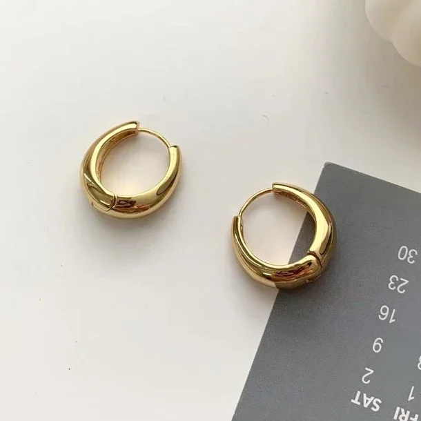 Geometric 925 Sterling Silver Round 18k Gold Water Drop Hoop Earring for Women Ear Buckle Minimalist Korean Version Fine Jewelry