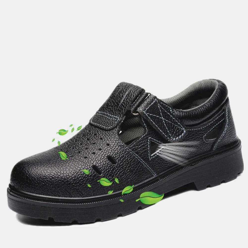 large size mens casual summer worker safety shoes cow leather steel toe caps shoe platform work sandals security boots seguridad
