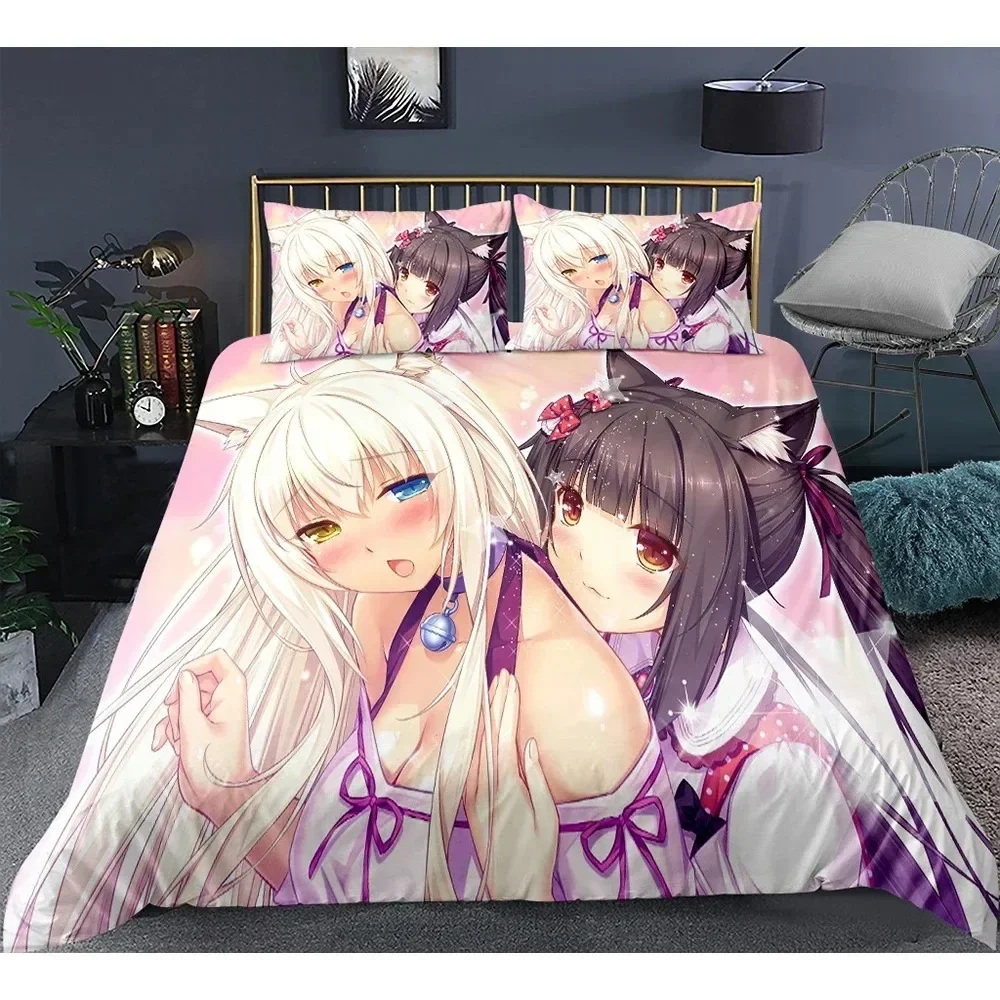 لطيف أنيمي القط خادمة نمط NEKOPARA 3 قطعة طقم سرير لعبة الطباعة حاف الغطاء و المخدة غرفة نوم تزيين للمراهقين أوتاكو