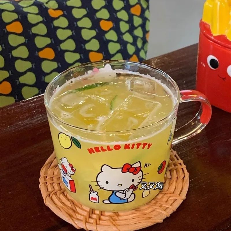 Kawaii Hello Kitty Glazen Beker Cartoon Anime Gedrukt Accessoires Melk Koffiekopje Zomer Dames Drankbeker Cadeau