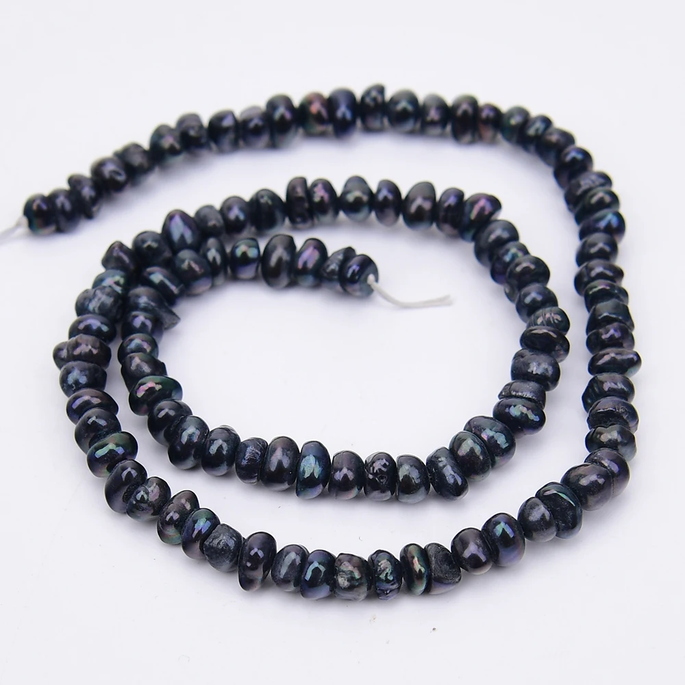 APDGG 10 Strands Freshwater Cultured Black Button Keshi Pearl Loose Beads 14.5'' view 4