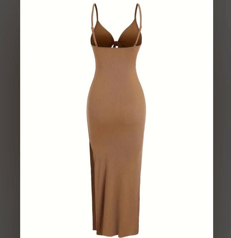 Europe and America Knit Simple Sleeveless Suspender Dress in Spring and Summer, Leaking Back and sexy Long Skirt with Neck.