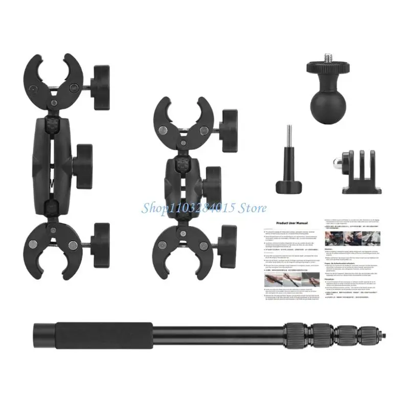 

R6FF Motorcycle Handlebar Camera Clamp Slip Proof Pad 5 Stage Extendable Arm Adapter