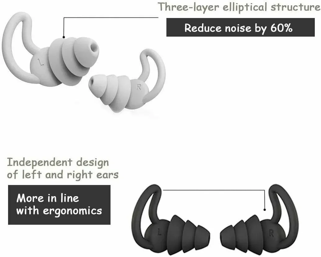 Reusable Earplugs Safe Silicone Noise Cancelling 3-layer 40dB A Pair Of Ear Plugs For Sleep Grey New Practical