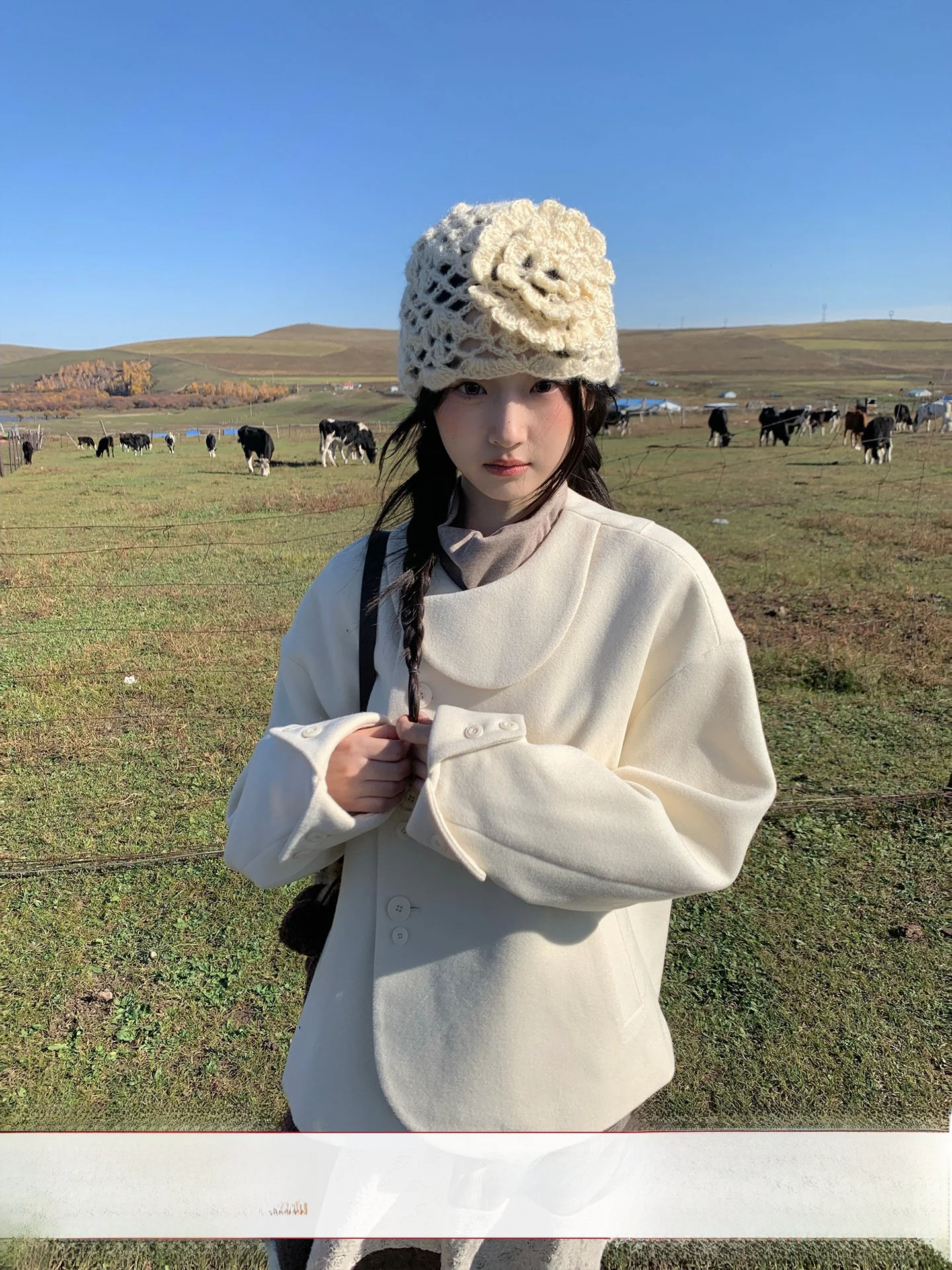 

Horide Map Truffle ey Japanese Sle Doll Collar ort Cotton Lined Woolen Coat Women's Asymmetrical Zipper Sve Flip Out...