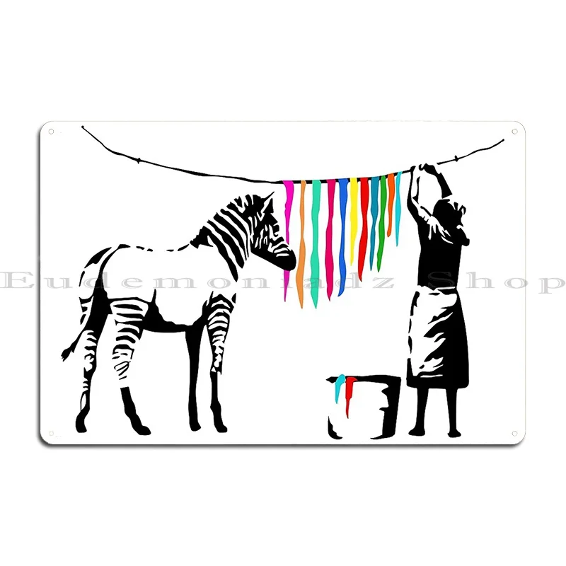 Zebra Stripes Washing Banksy Graffiti Metal Sign Wall Cave Iron Club Wall Cave Personalized Tin Sign Poster