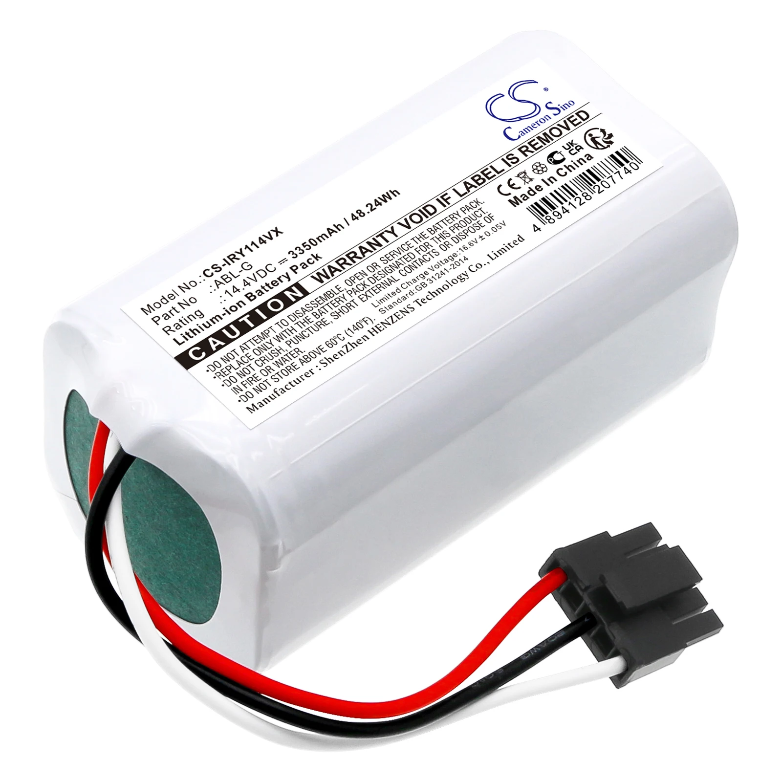 CS Replacement Battery for iRobot  Q011, Q0120, Q011020, Q012020, RCC-Y1 Essential Vac Combo Mop R PN:ABL-G 3350mAh / 48.24Wh