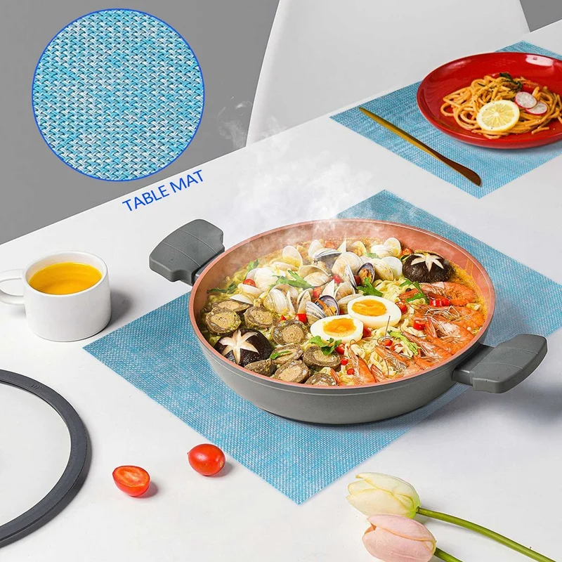 مفارش فينيل زرقاء منسوجة قابلة للغسل ، حصائر طاولة ، مانعة للإنزلاق ، سهلة التنظيف ، مجموعة من 6 متقاطعة لاسلكية