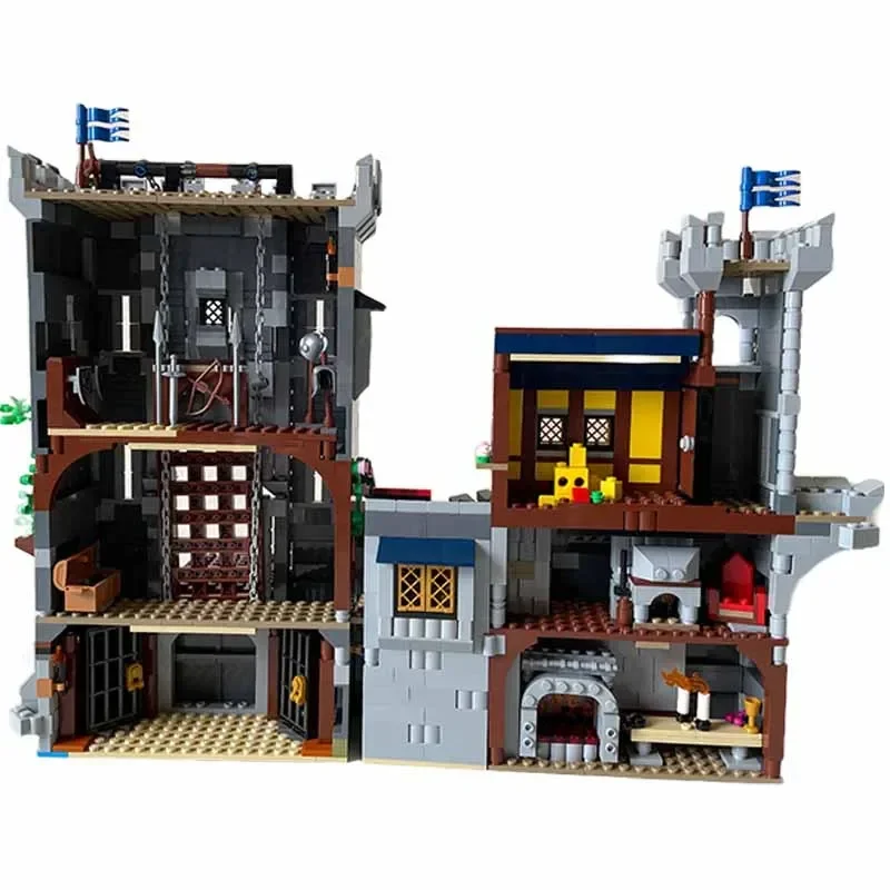 Moc Building Blocks Fortress Model Blue Knight's Castle Technical Bricks DIY Assembly Construction Toys For Child Holiday Gifts