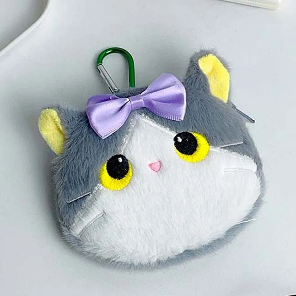 Star Decor Cat Coin Purse Faux Fur Zipper Closure Mini Wallet Compact Size Lightweight Texture Earbud Storage Bag