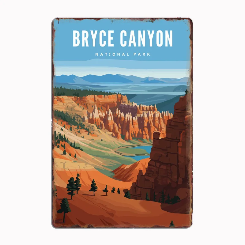 Bryce Canyon National Park Landscape Travel Scenic Spot Retro Poster Metal Sign Garage Room Wall Decor Custom Tin Home Decor